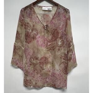 Vtg Y2K 90s Sheer Forest Fairy Bell Sleeve Paisley Top Whimsigoth Sz 12 P Boho